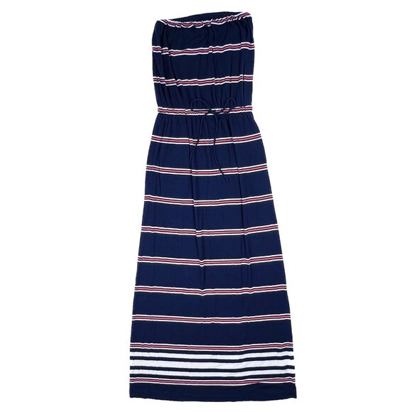 J. Crew Amie Navy Orange White Stripes Classic Summer Maxi Dress Size XXS - Picture 2 of 6